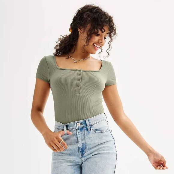 SO Tops - SO Seamless Henley Bodysuit Green